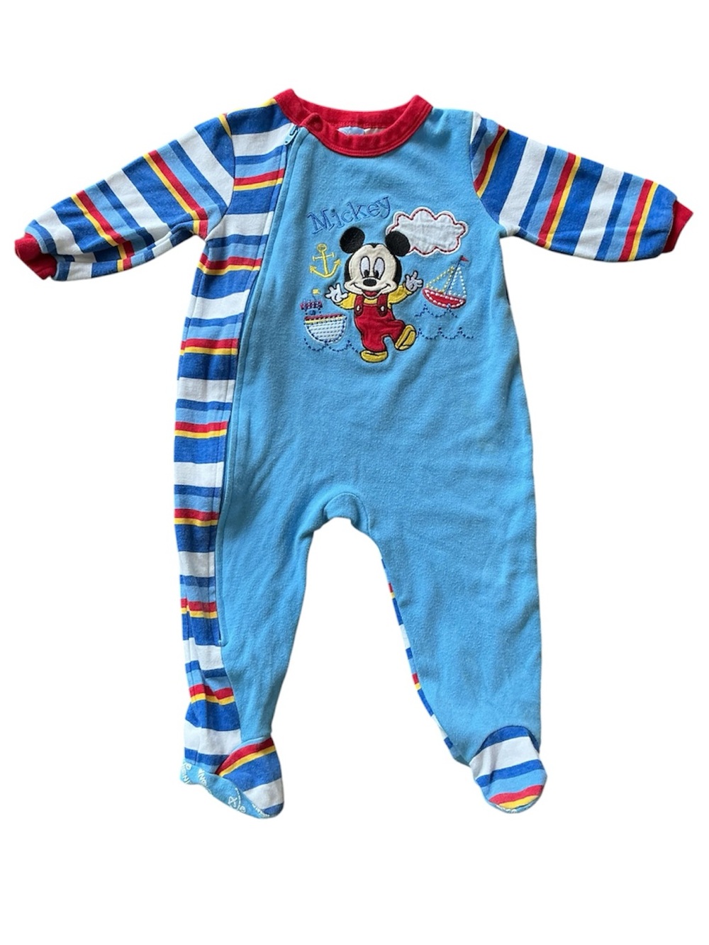 Disney colour block Striped Mickey Mouse Footed One-Piece